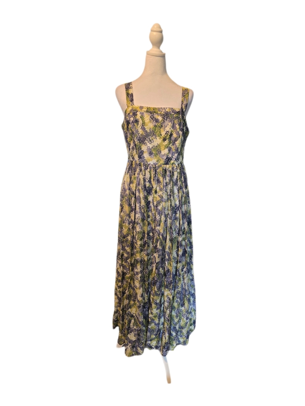 J. Jill Floral Maxi Dress Cinched Strap Silk & Cotton Cottagecore Romantic Sz 10
